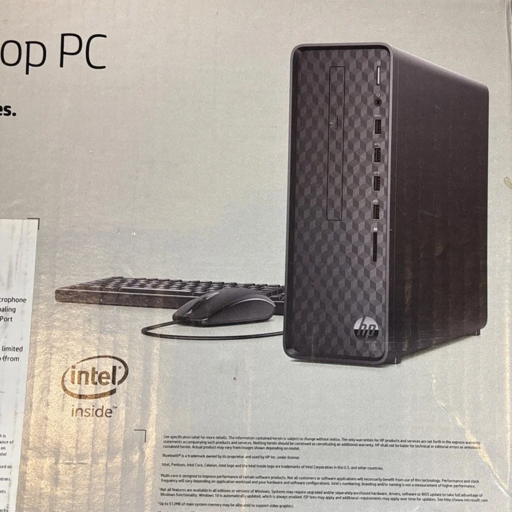HP Slim Desktop PC White and Blue Box